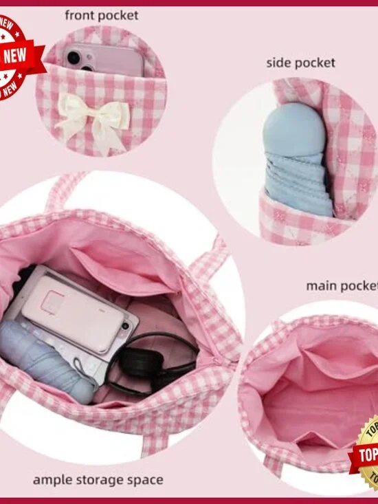 Quilted Tote Bags Set, Lightweight Nylon, Multi-Pocket Design, 16.5x12x5 - Picture 4 of 7